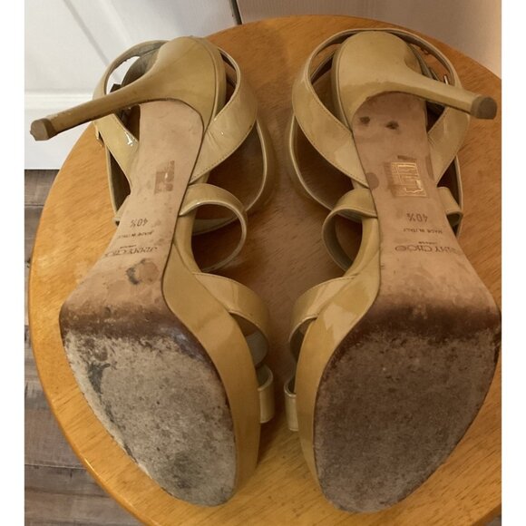 Jimmy Choo Beige Nude Patent Leather Platform Strappy Heels Size 40.5 US 10.5 - Picture 5 of 6